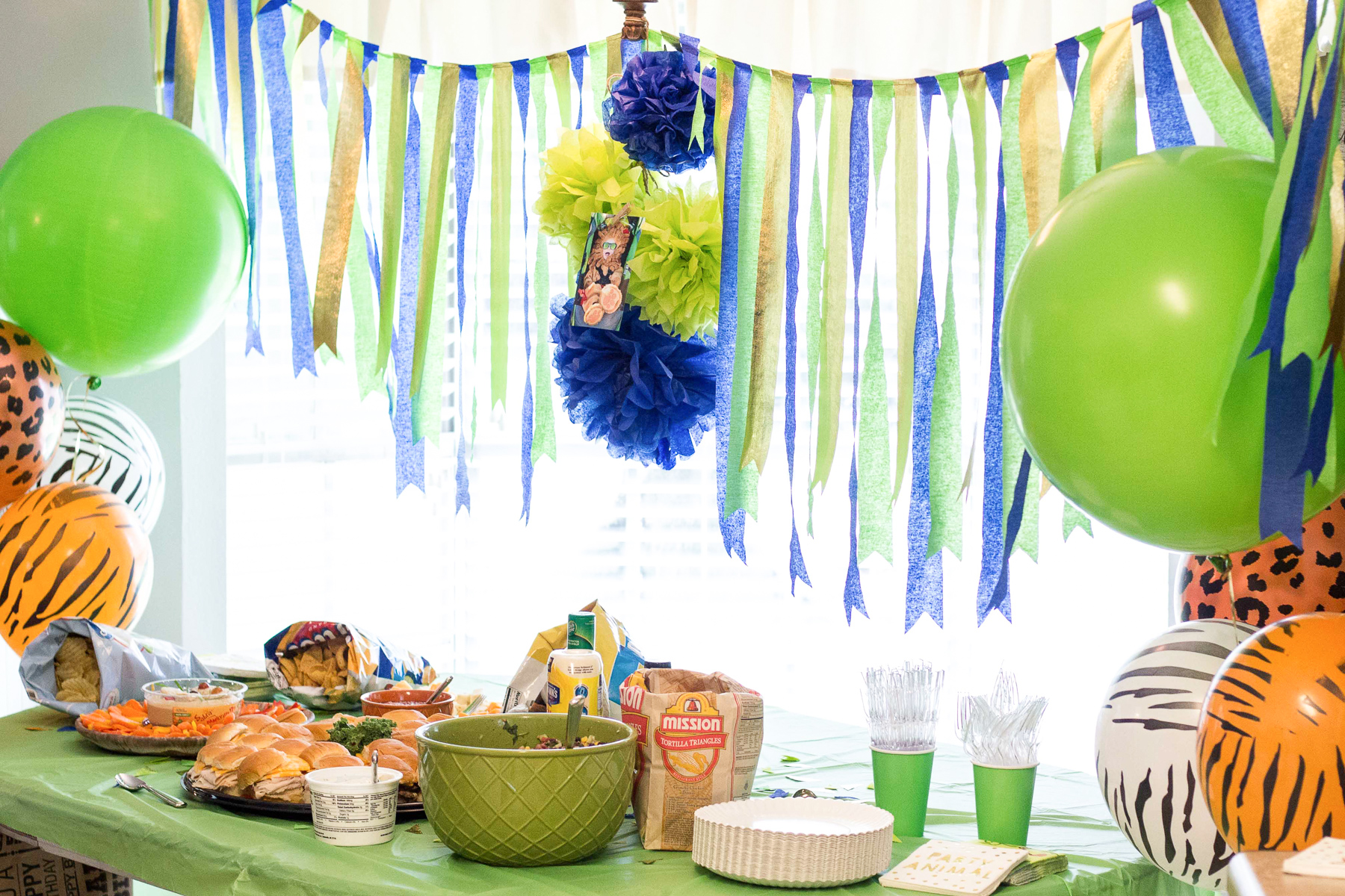 Wild One 1st birthday food ideas and party decorations, streamers, Alyssa Ashmore of Passionate Portions