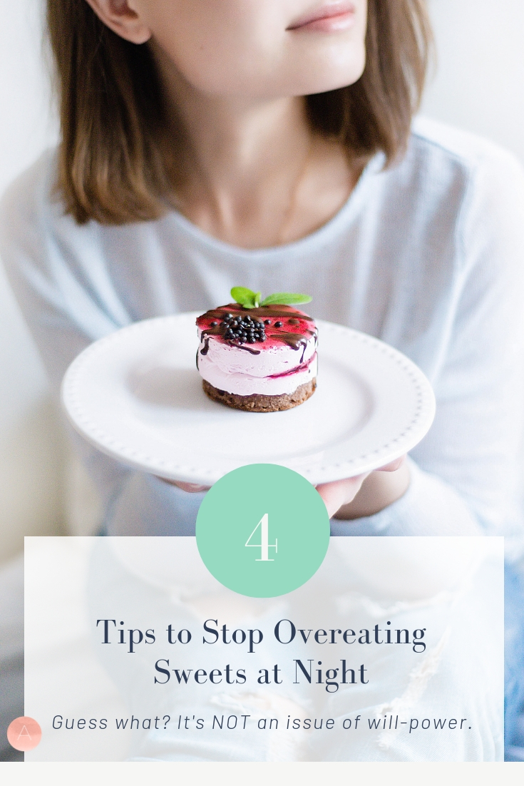Frustrated with overeating at night, especially sugar and sweets? Are you trying to lose weight but feel like you can’t stop eating too much food? Do you suffer from emotional eating? Don’t be hard on yourself. Learn the reasons why you do this with these tips to stop overeating at night. #overeating #sweettooth #sugar #weightloss #sugarfree